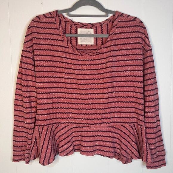 We The Free Pink & Maroon Striped Peplum Top Size Small - Picture 1 of 8
